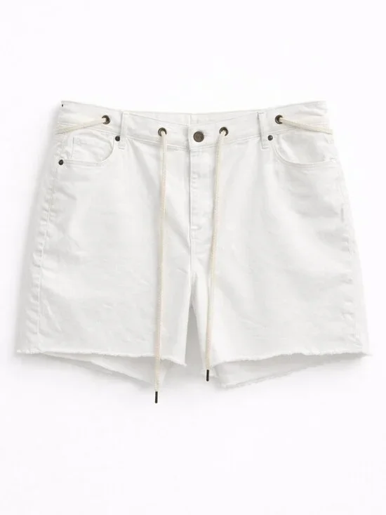 LOFT Plus Size 22 White Denim Shorts NWOT Drawstring Waist Frayed Hem Casual Sum - Picture 1 of 8